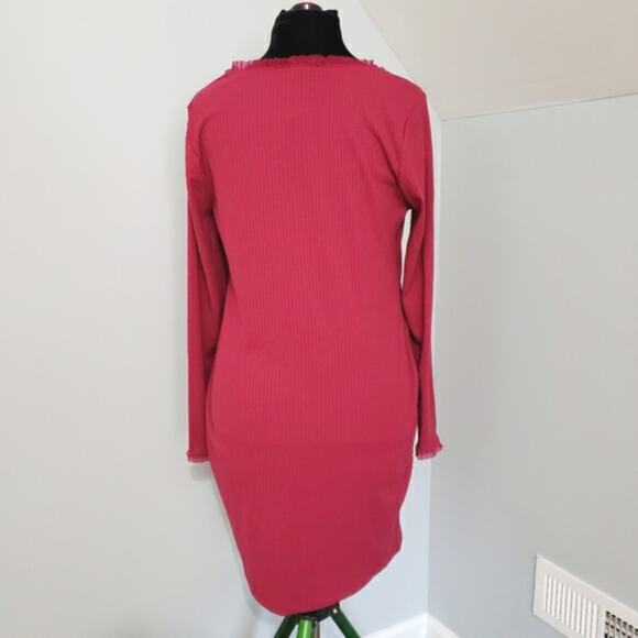 NWT Forever 21+ Long Sleeve Ruffle Short Stretch Knit Dress in Berry Size 1X - Picture 3 of 12